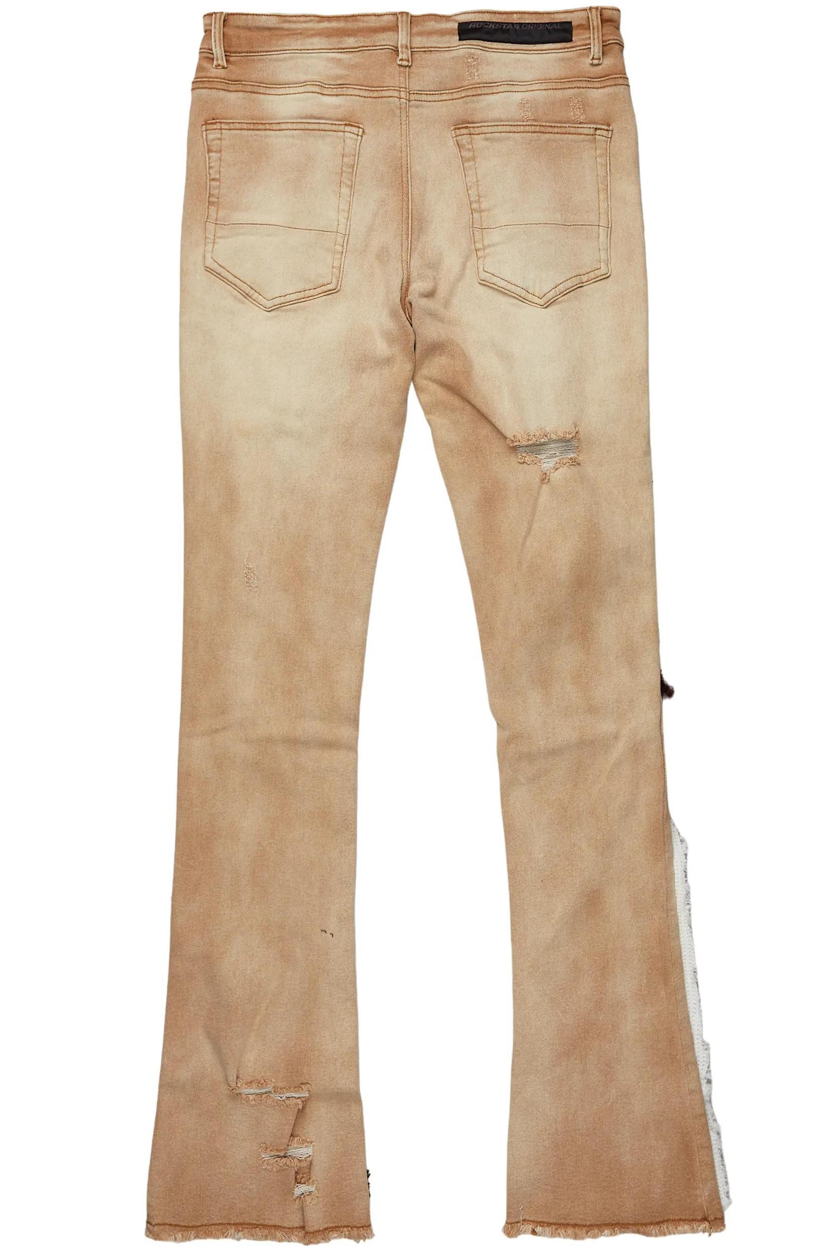 Destry Tan Patchwork Stacked Flare Jean Male Product Image