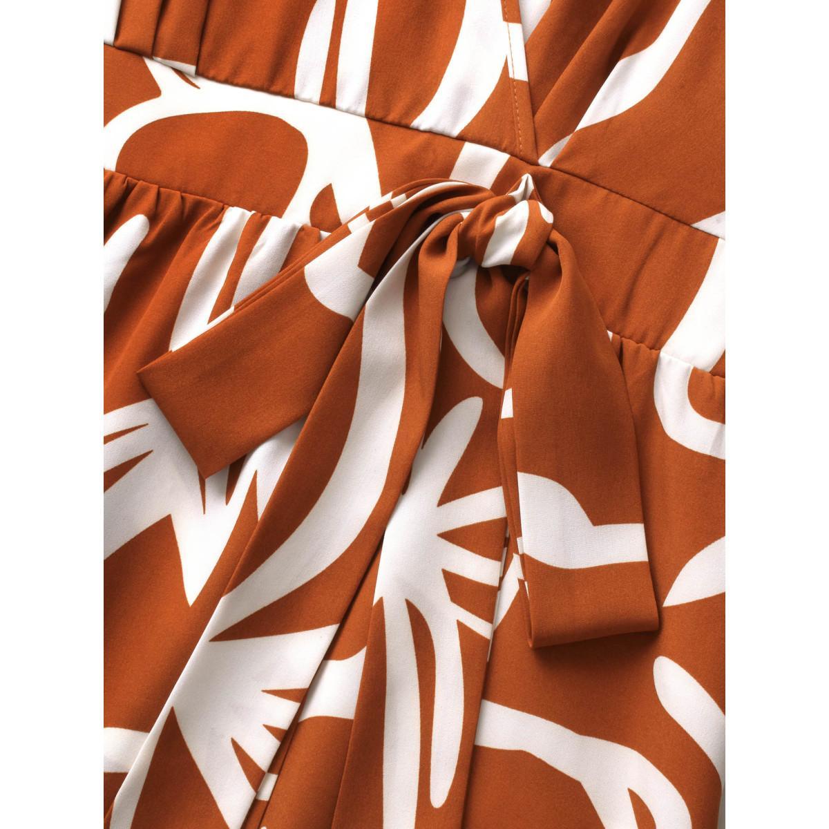 Plus Size Graffiti Overlap Collar Shirred Midi Dress Coral Women At the Office Overlapping Overlap Collar Short sleeve Curvy BloomChic 10/M Product Image