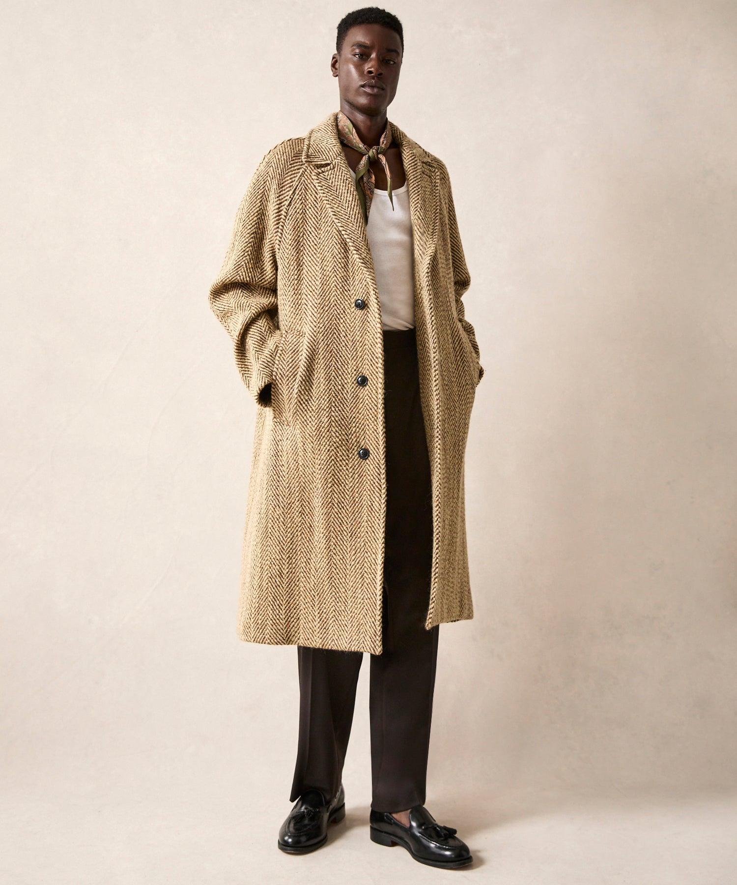 Italian Wool Topcoat in Light Brown Herringbone Product Image