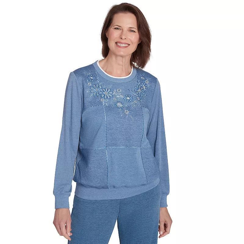 Womens Alfred Dunner Embroidered Boxes Cozy Crewneck Top Product Image