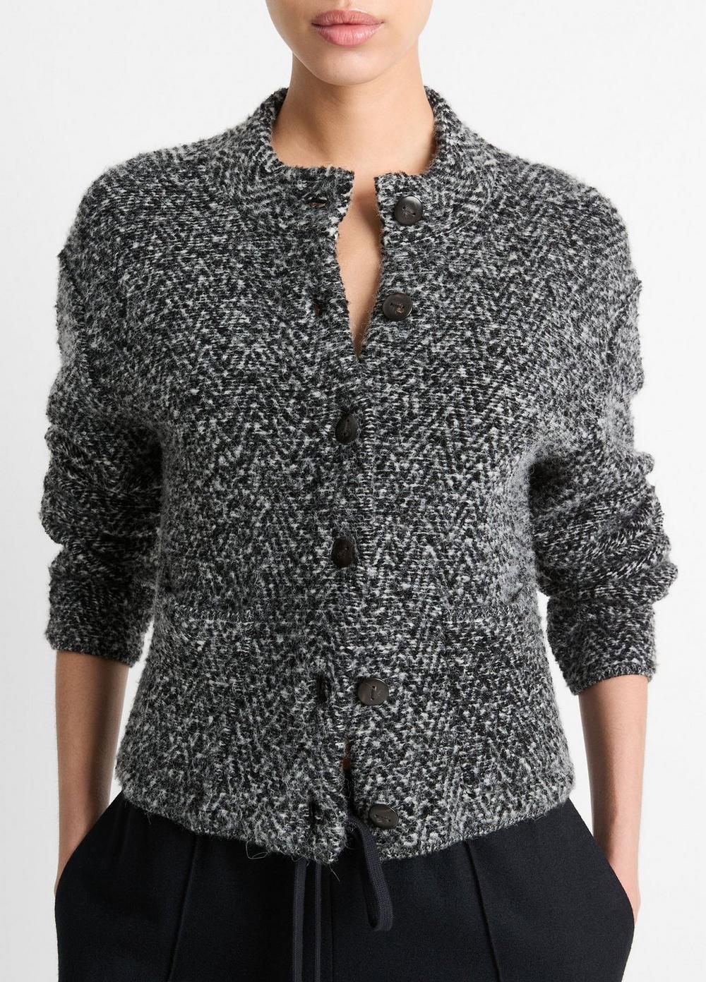 Womens Herringbone Wool-Blend Cardigan Jacket, Black/off White Combo, Size XXS Vince Product Image