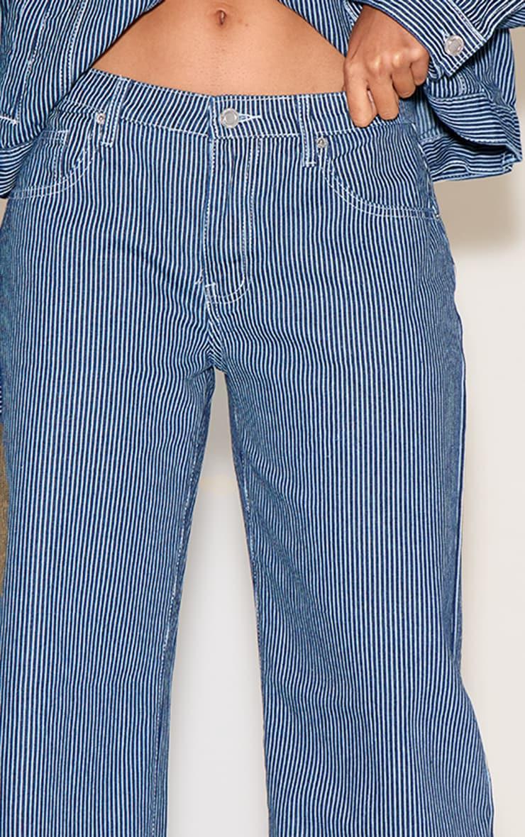 Navy Striped Low Rise Wide Leg Jeans Product Image
