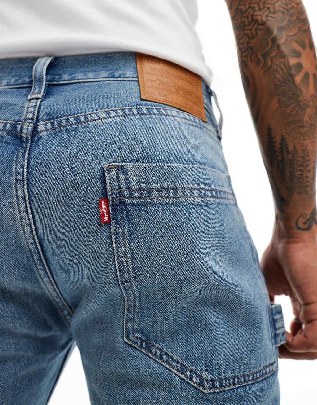 Levi's 555 relaxed straight utility jeans in mid blue Product Image