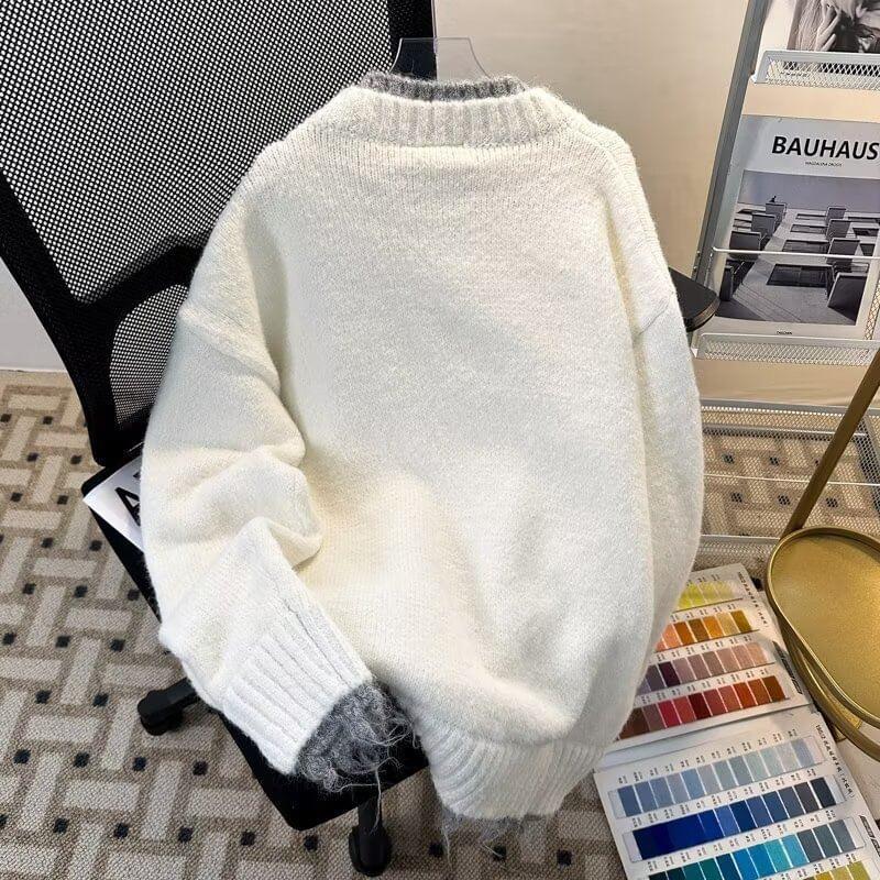 Crew Neck Plain Contrast Trim Mock Two-Piece Sweater Product Image
