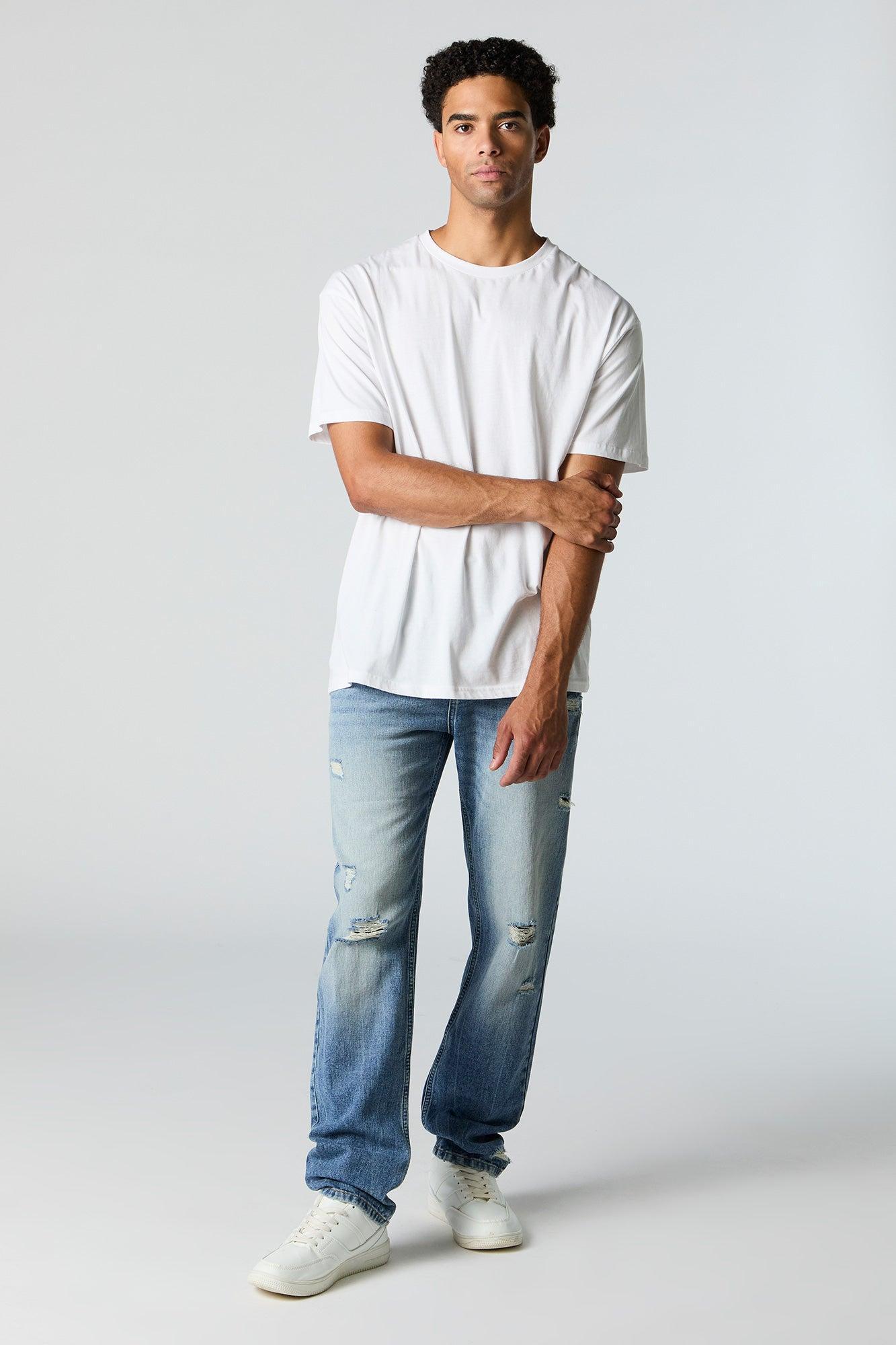 Medium Wash Distressed Straight Leg Jean Male Product Image