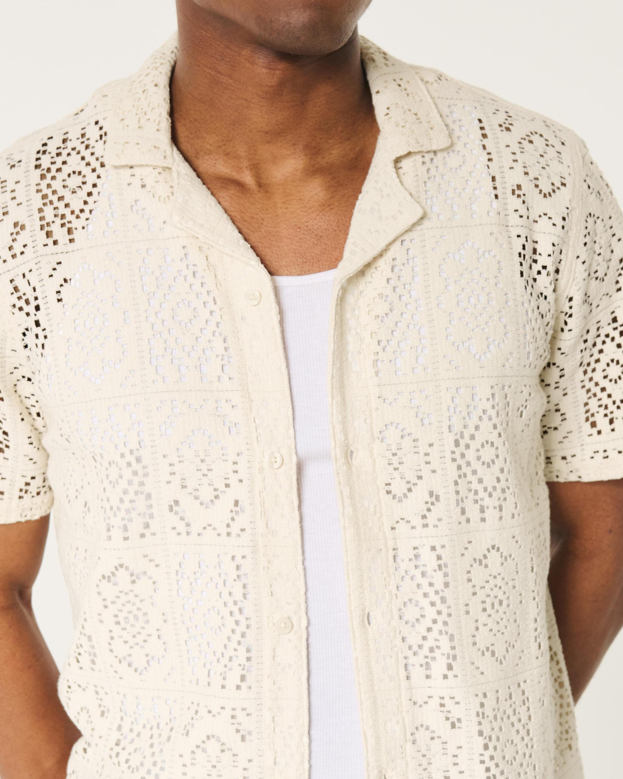 Short-Sleeve Crochet-Style Shirt Product Image
