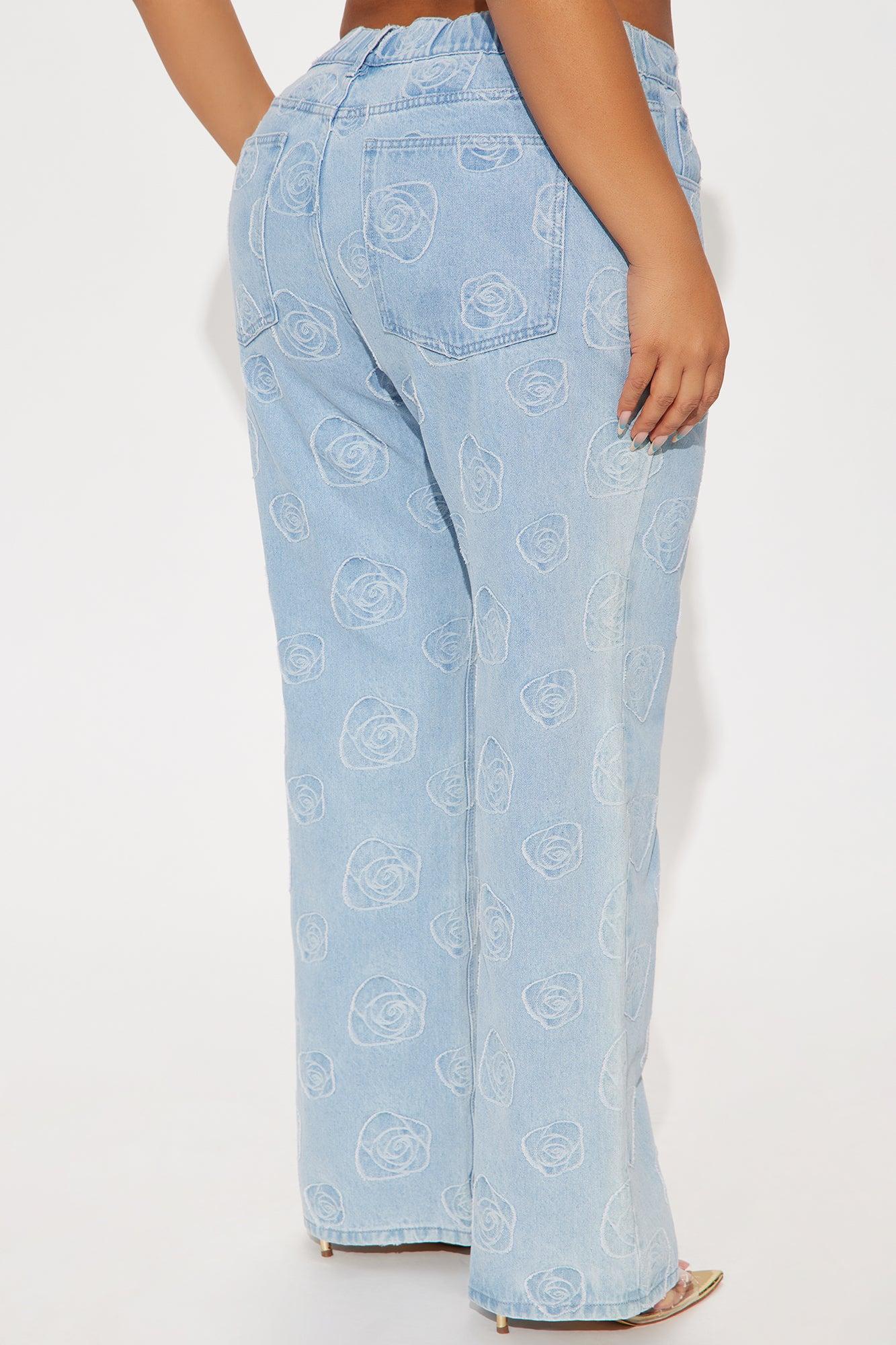 Floral Aura Low Rise Wide Leg Jeans - Light Wash Product Image