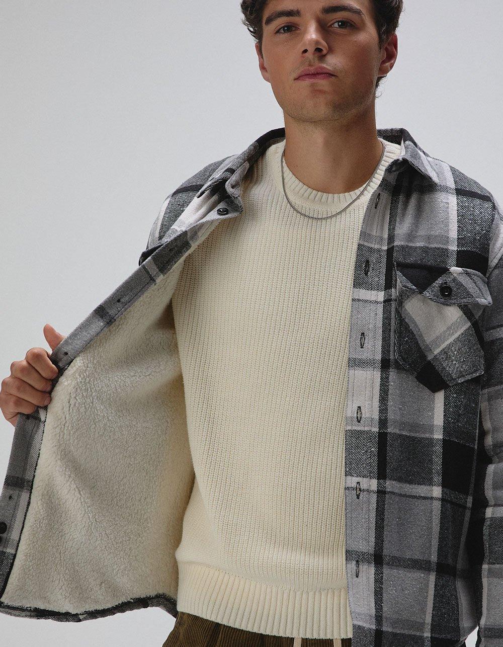 RSQ Mens Plaid Sherpa Jacket - BLK/WHT Product Image