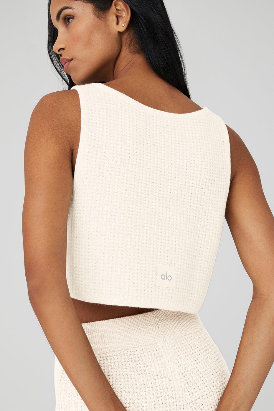 Alo Yoga | Cashmere Plush Waffle Cropped Tank Top White Product Image