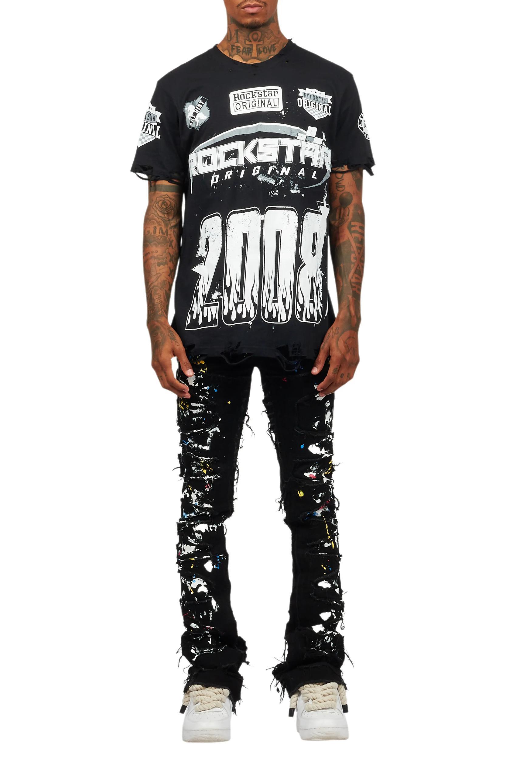 Shaddie Black Painter Stacked Flare Jean Male Product Image