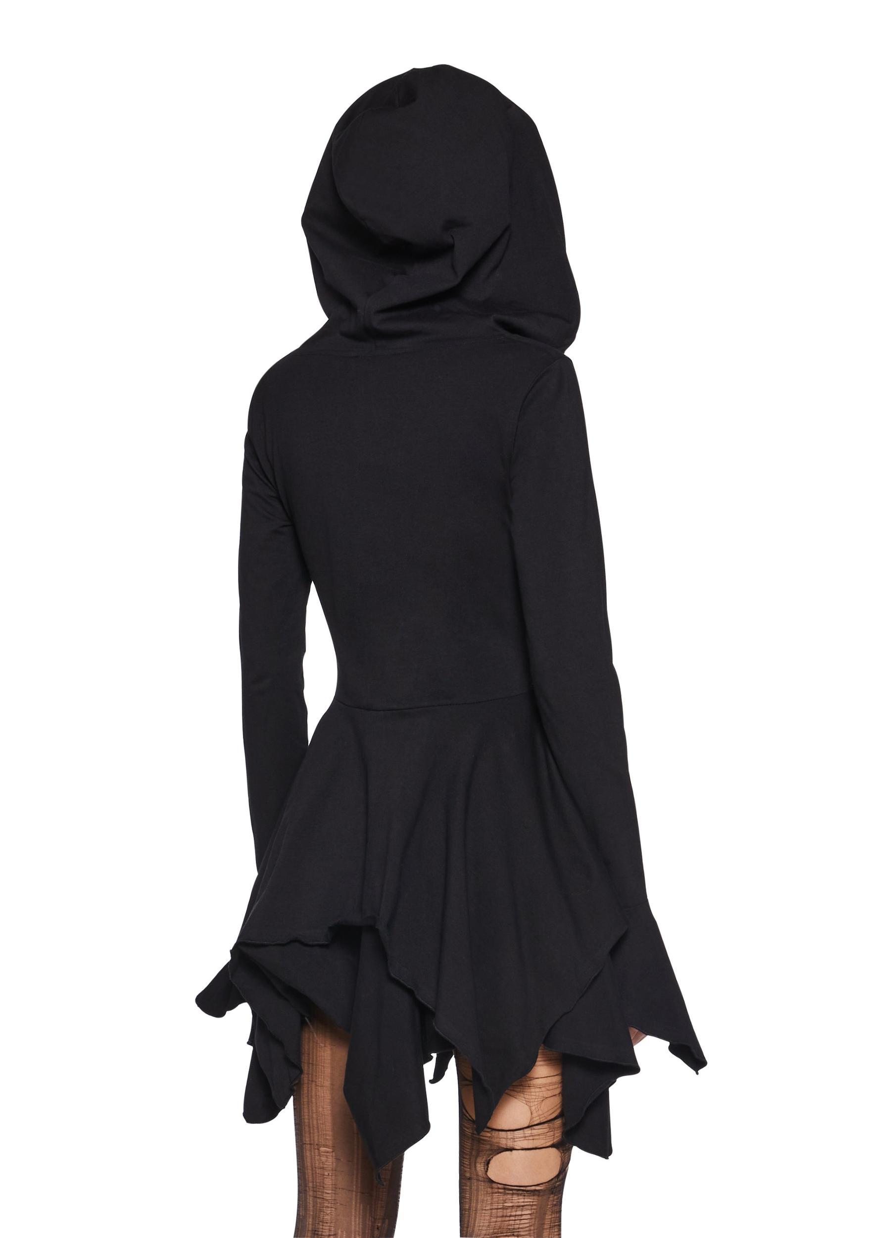Fairy Fairycore Washed Handkerchief Dress With Hoodie Current Mood - Black Product Image