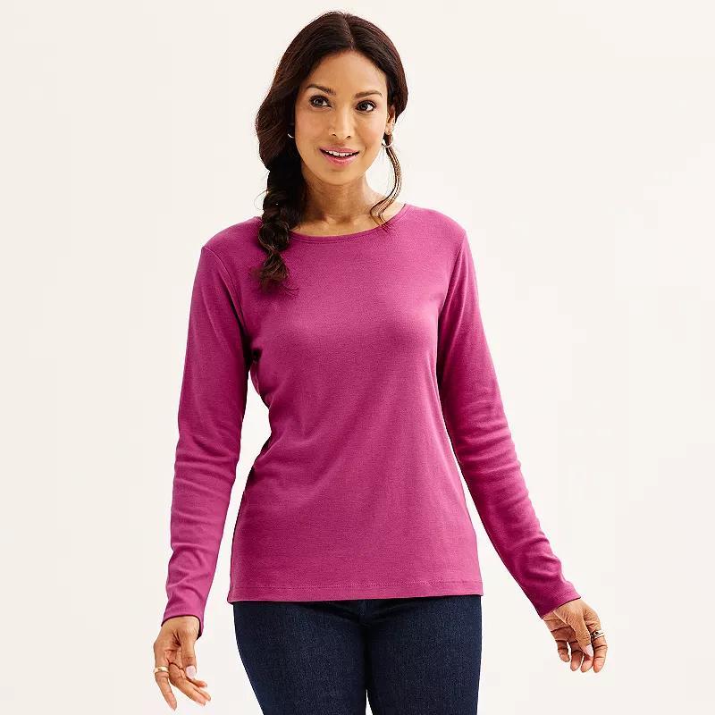Petite Croft & Barrow® Crewneck Long-Sleeve Tee, Women's, Size: Medium Petite, Pamela Pink Product Image