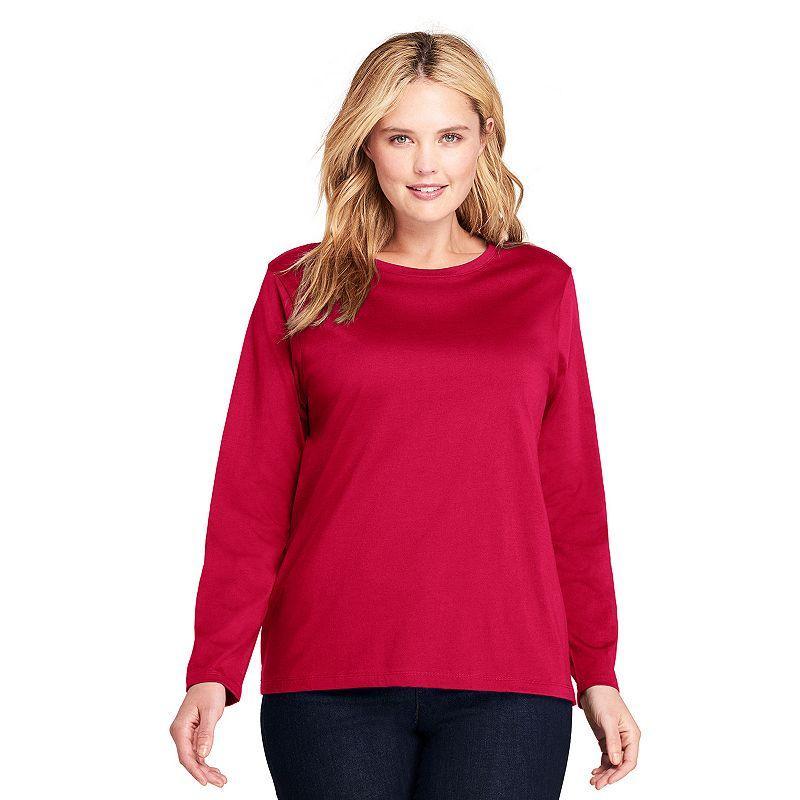 Plus Size Lands' End Long Sleeve Relaxed Supima Cotton Crewneck Tee, Women's, Size: 1XL, Grey Heather Product Image