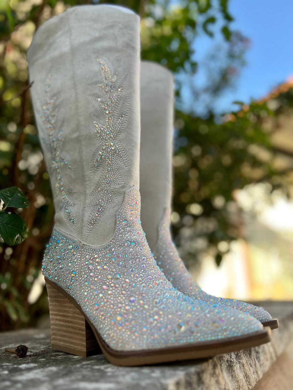 Very G Grey Rhinestone Western Style Boots* Product Image
