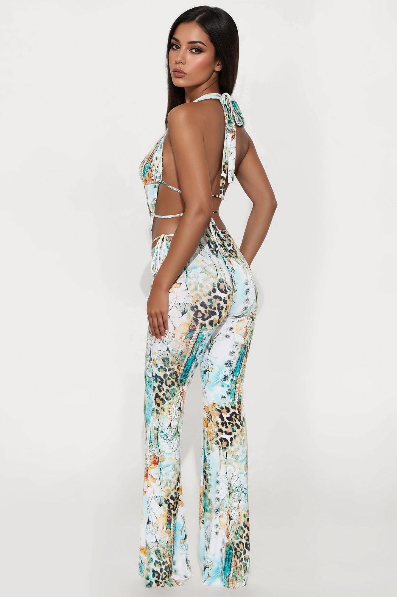 Sasha Halter Straight Leg Jumpsuit - Blue Product Image