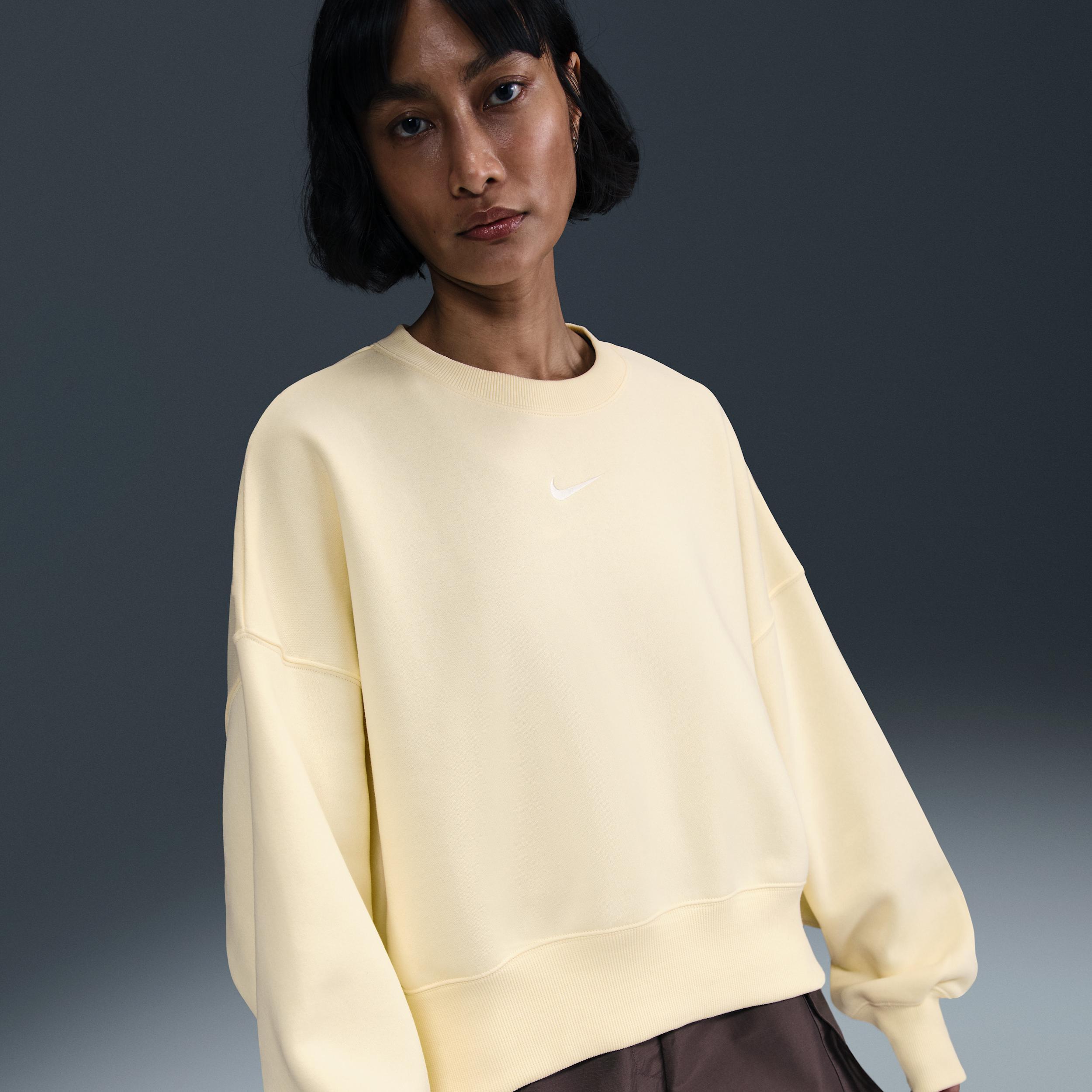 Nike Women's Sportswear Phoenix Fleece Oversized Crewneck Sweatshirt in Yellow/Alabaster Size Medium Cotton/Polyester/Fleece Product Image