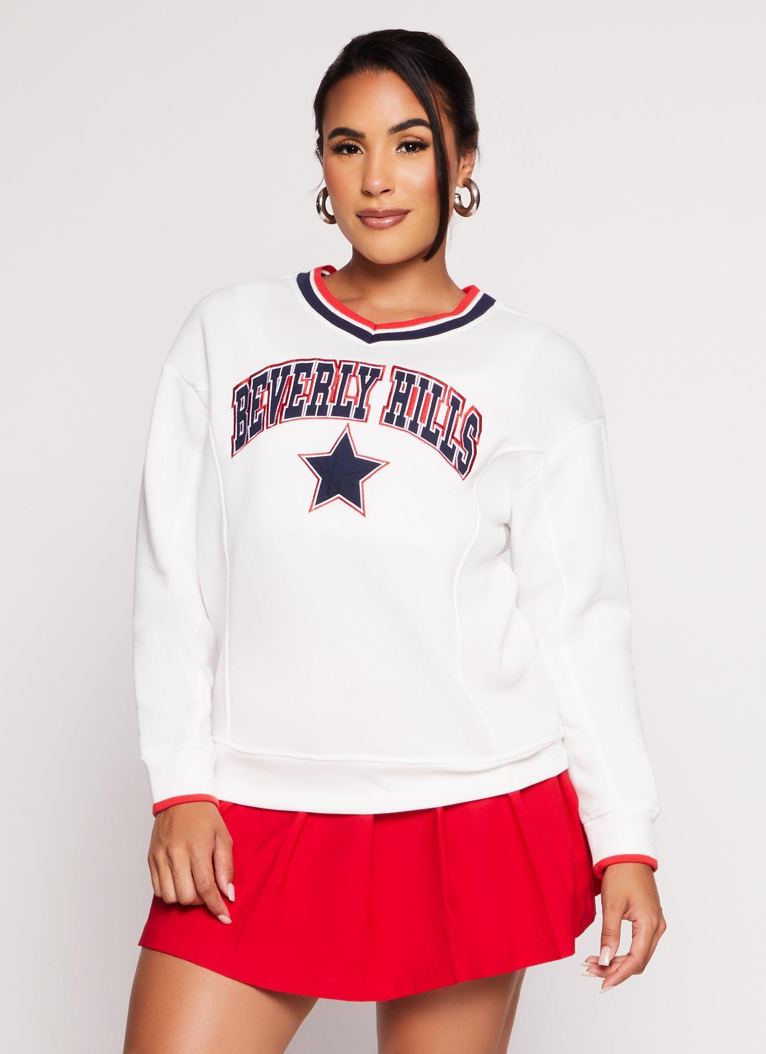 Womens City Graphic V Neck Pullover Sweatshirt Product Image