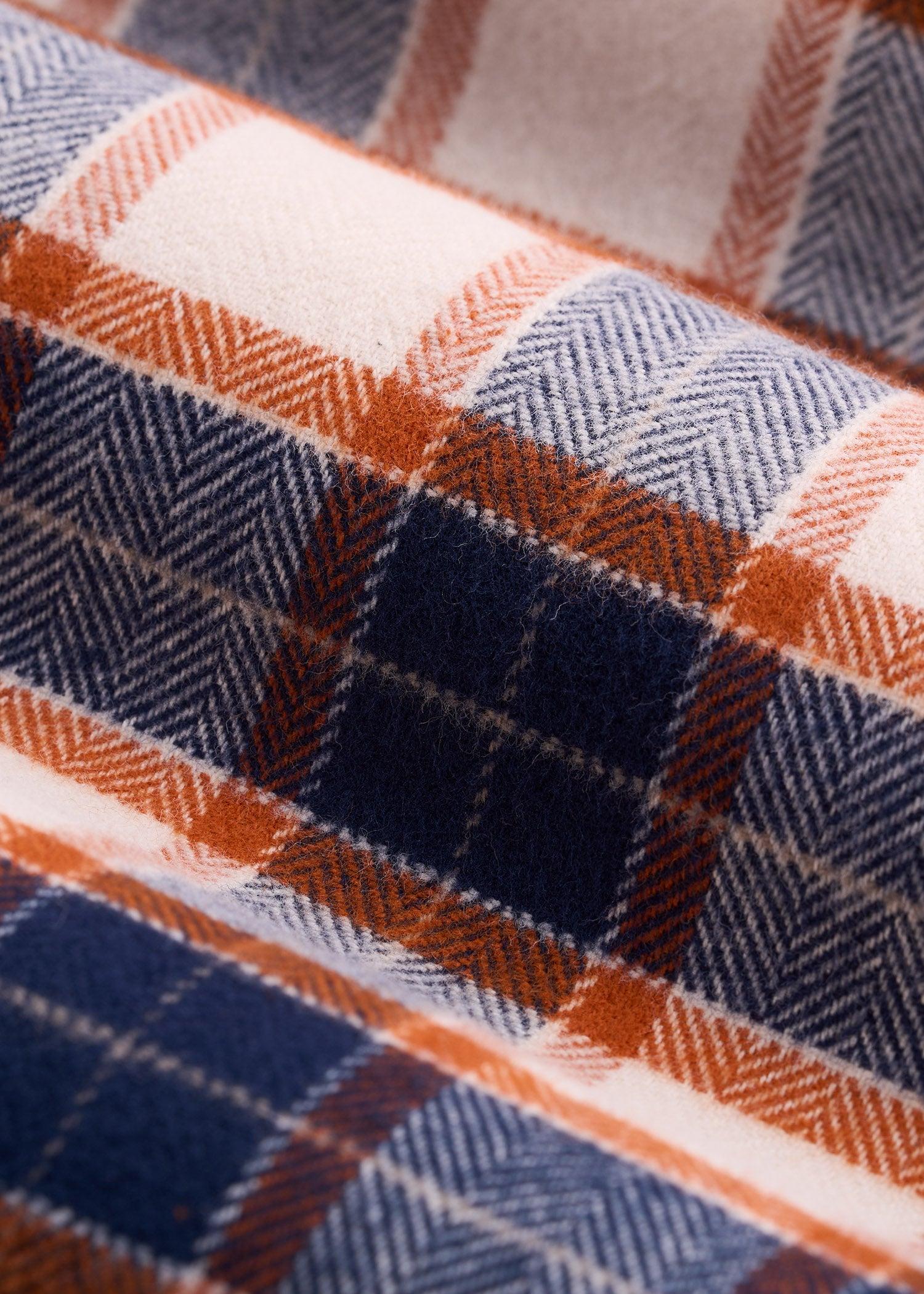 Midweight Brushed Flannel Button Shirt for Tall Men in Blue and Orange Plaid Product Image