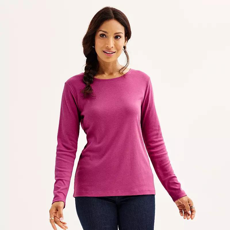 Women's Croft & Barrow® Essential Long-Sleeve Crewneck Tee, Size: Large, Wilder Blue Product Image