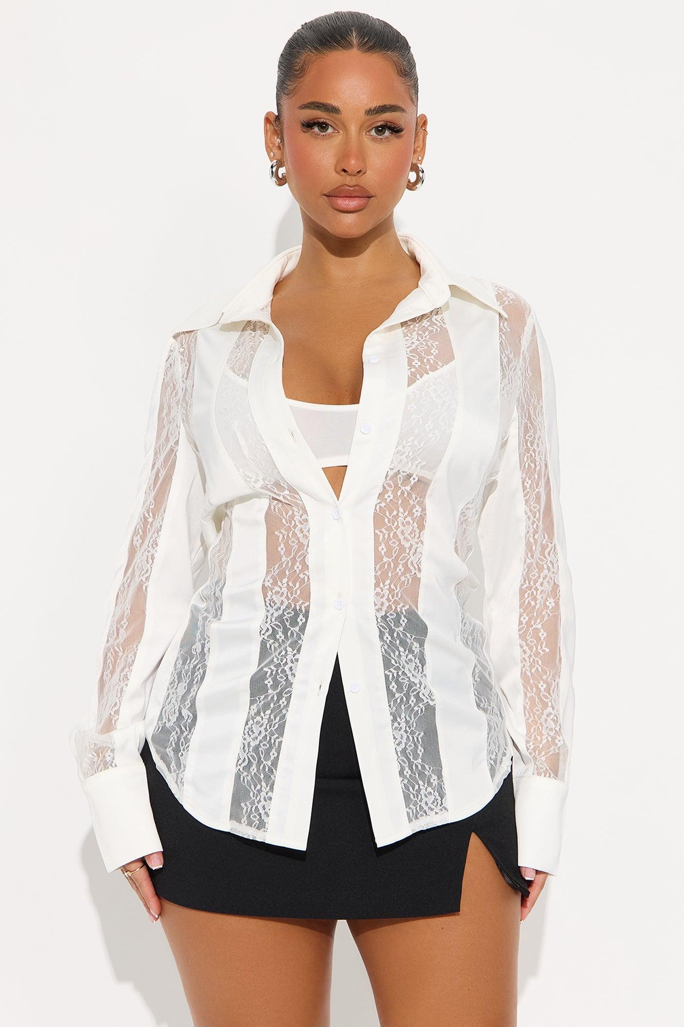 Lace Whispers Satin Shirt - White Product Image