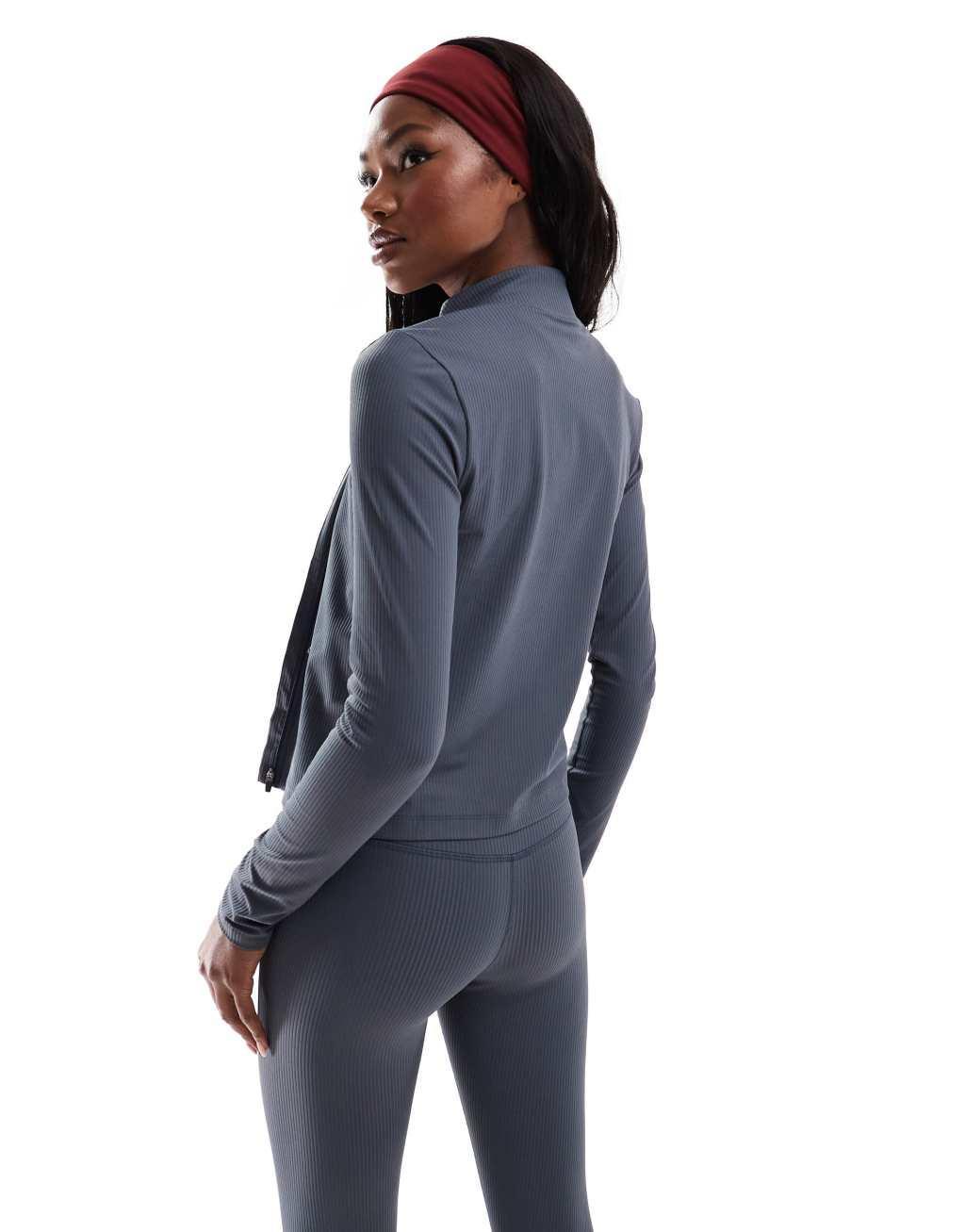 ASOS 4505 active rib zip up performance track top in navy Product Image