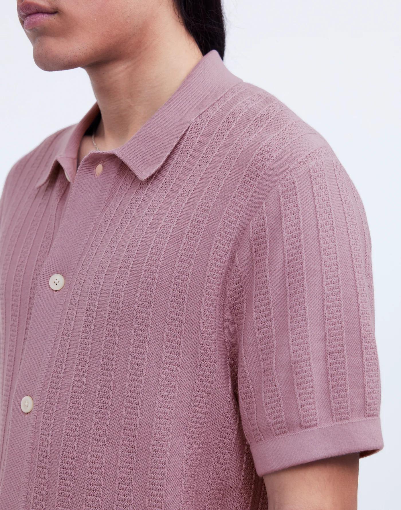 Button-Up Sweater Polo in Textured Stripe Product Image
