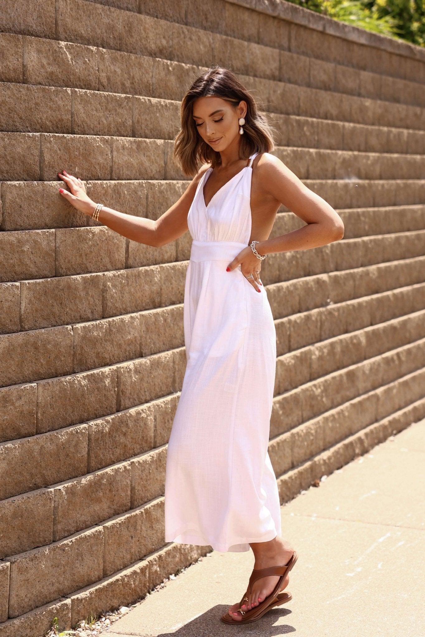 Vintage Havana White Gold Detail Linen Jumpsuit - FINAL SALE Product Image
