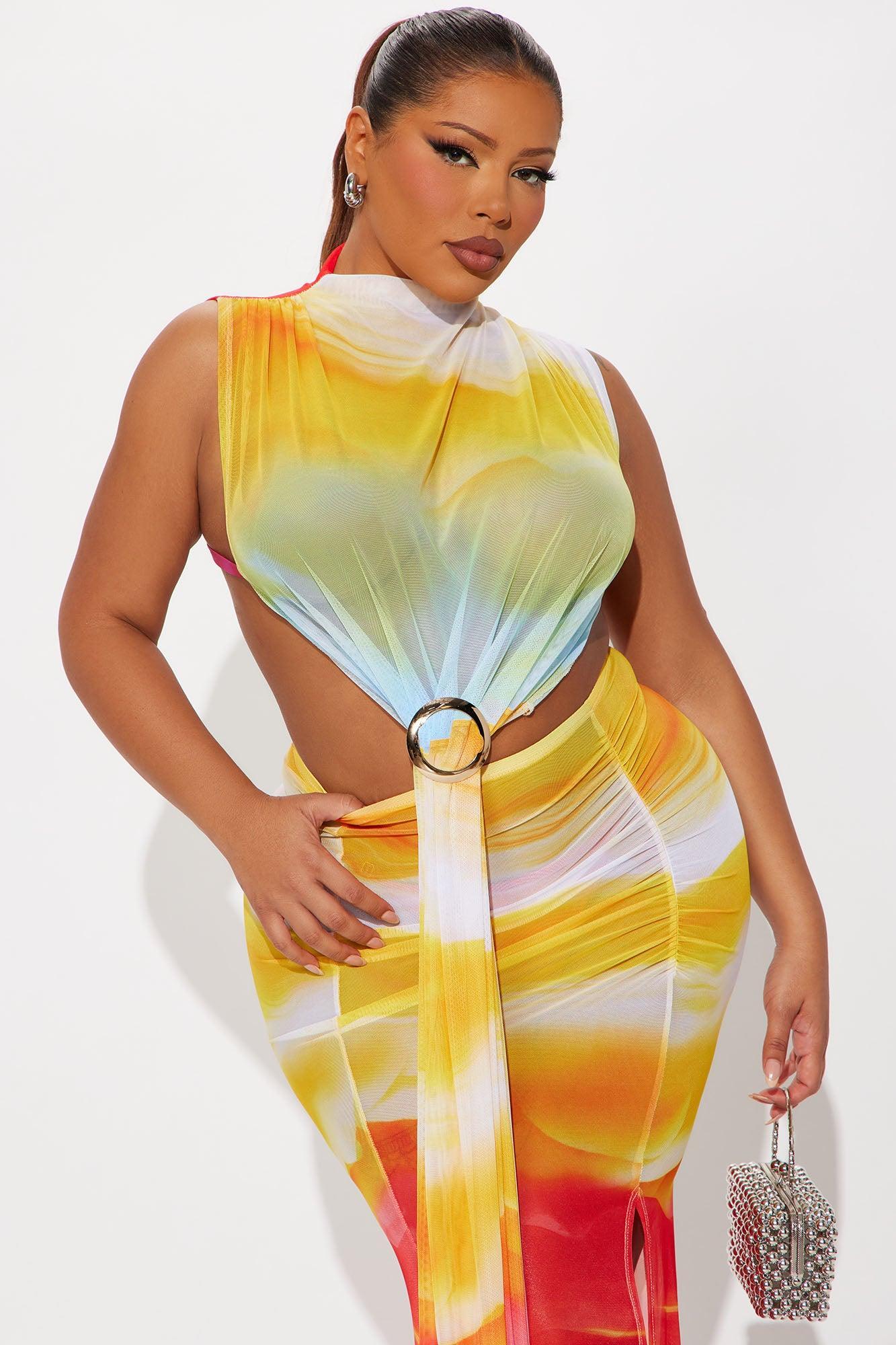 On The Wild Side Draped Maxi Dress - Yellow/combo Product Image
