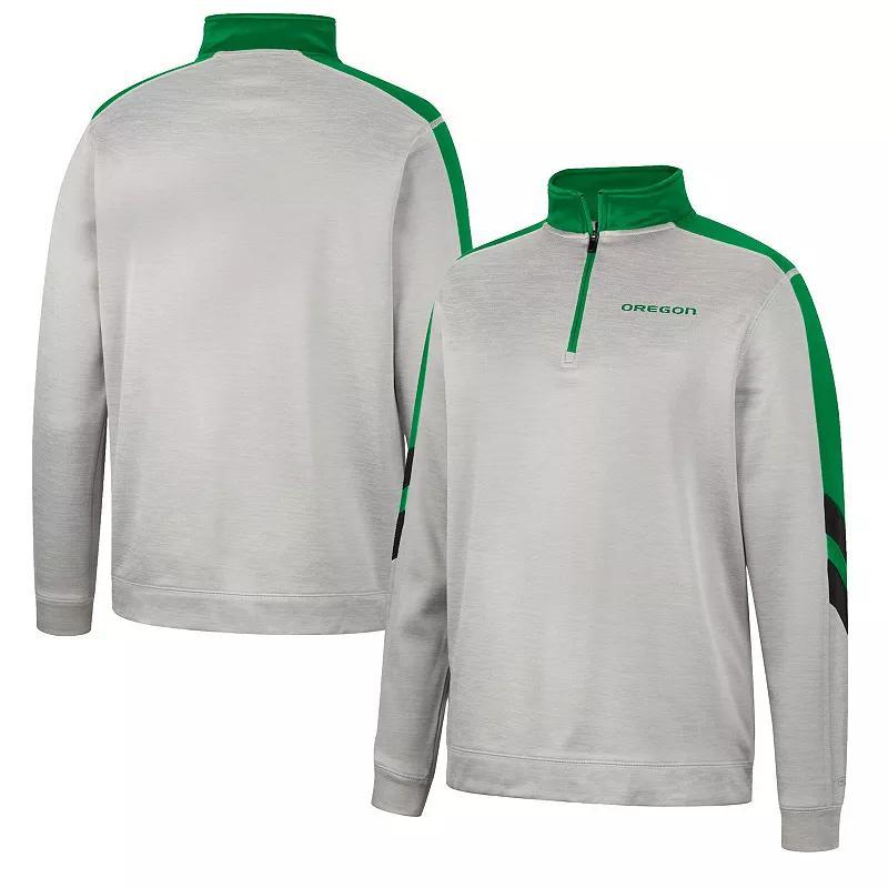 Men's Colosseum Gray/Green Oregon Ducks Bushwood Fleece Quarter-Zip Jacket, Size: XL, Grey Product Image