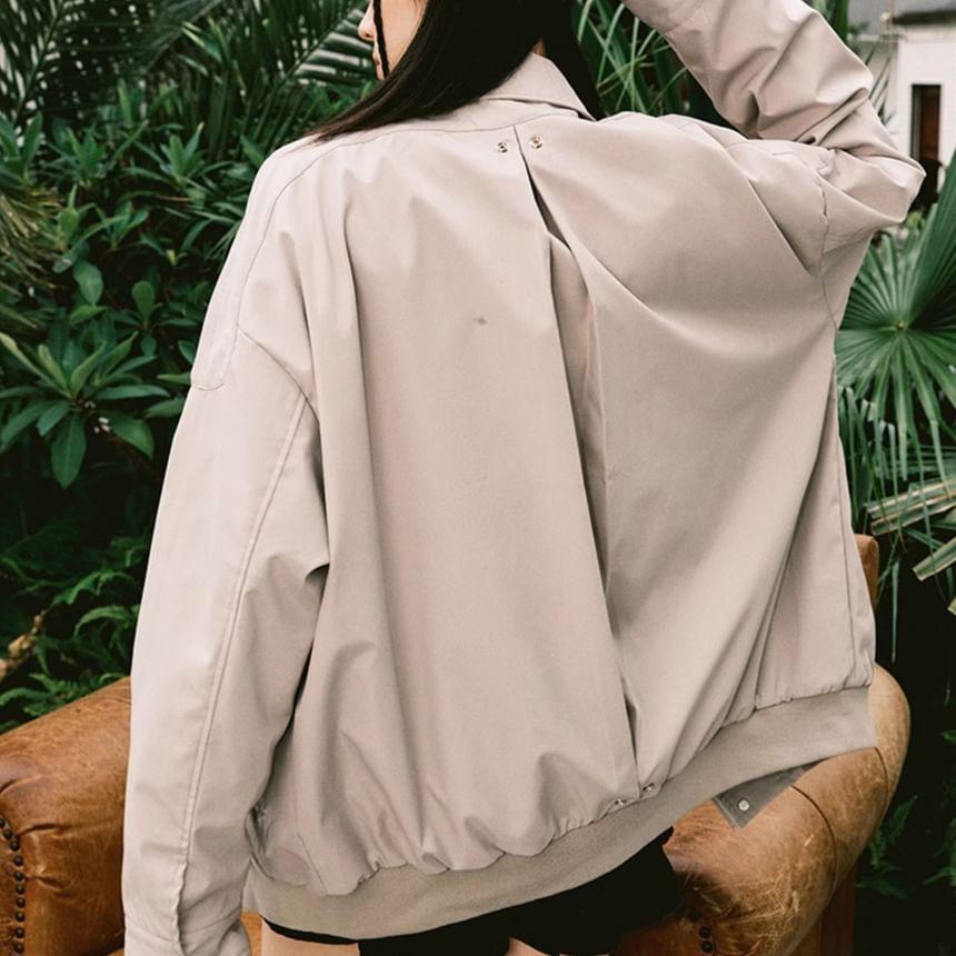Collar Plain Zip Jacket Product Image