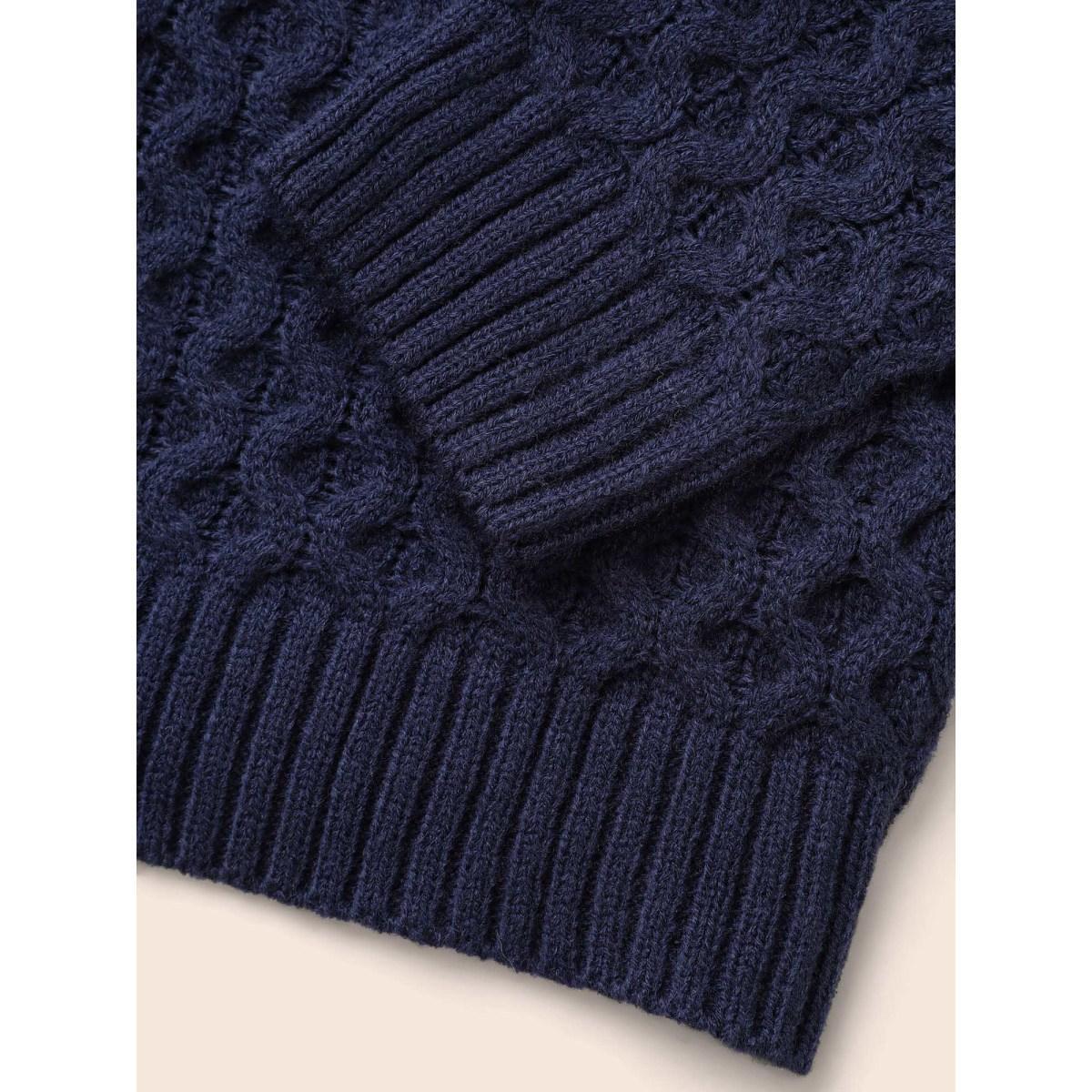Plus Size Bandana Cable Knit Contrast Pocket Cardigan Midnight Women Casual Loose Long Sleeve Everyday Cardigans BloomChic 26/4X Product Image