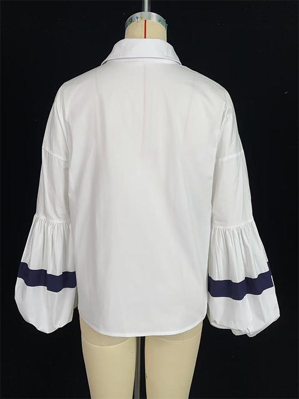 Loose Puff Sleeves Split-Joint Lapel Blouses&Shirts Tops Product Image
