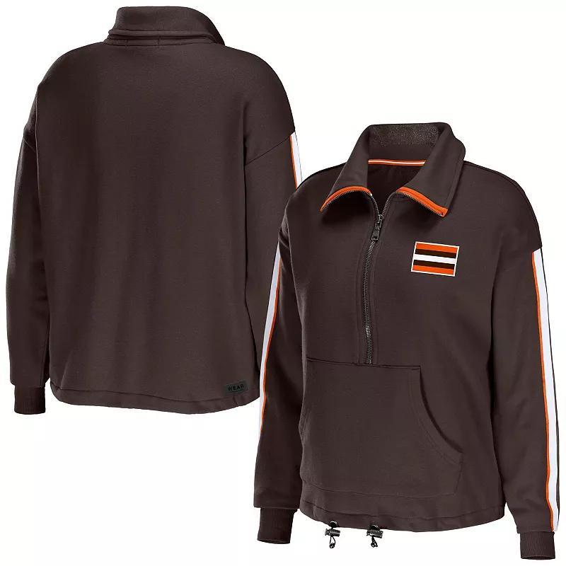 Women's WEAR by Erin Andrews Brown Cleveland Browns Logo Stripe Half-Zip Top, Size: 2XL Product Image