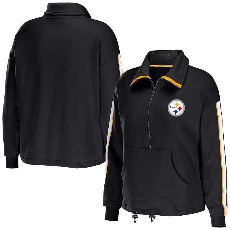 Women's WEAR by Erin Andrews Brown Cleveland Browns Logo Stripe Half-Zip Top, Size: 2XL Product Image