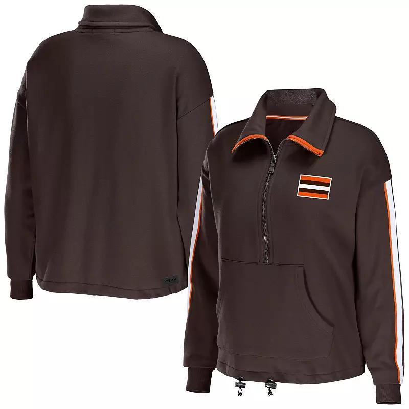 Women's WEAR by Erin Andrews Brown Cleveland Browns Logo Stripe Half-Zip Top, Size: 2XL Product Image