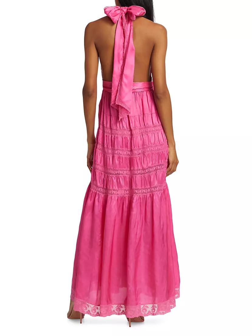 Vendima Satin & Lace Halter Dress Product Image