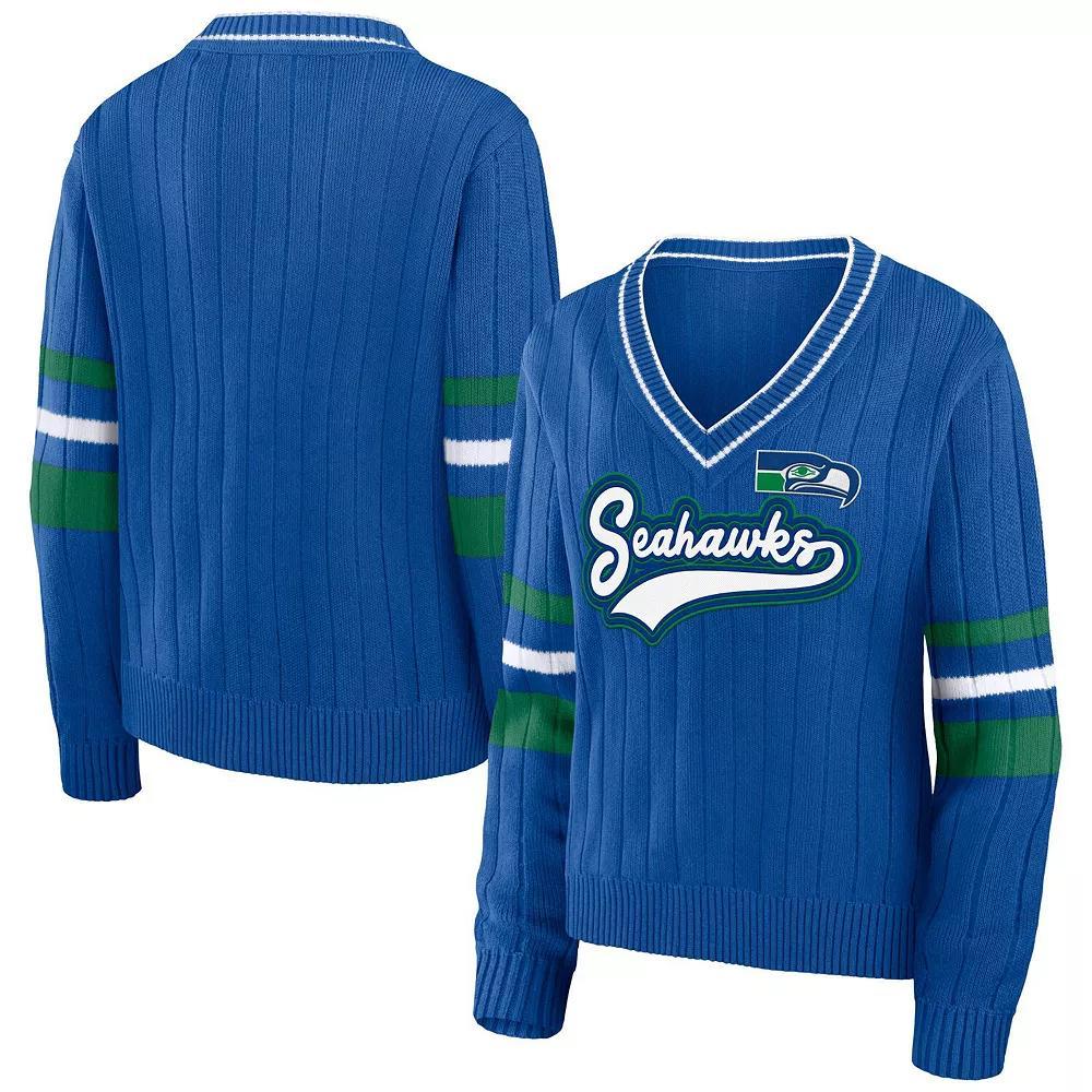 Womens WEAR by Erin Andrews Royal Seattle Seahawks Throwback V-Neck Sweater Product Image