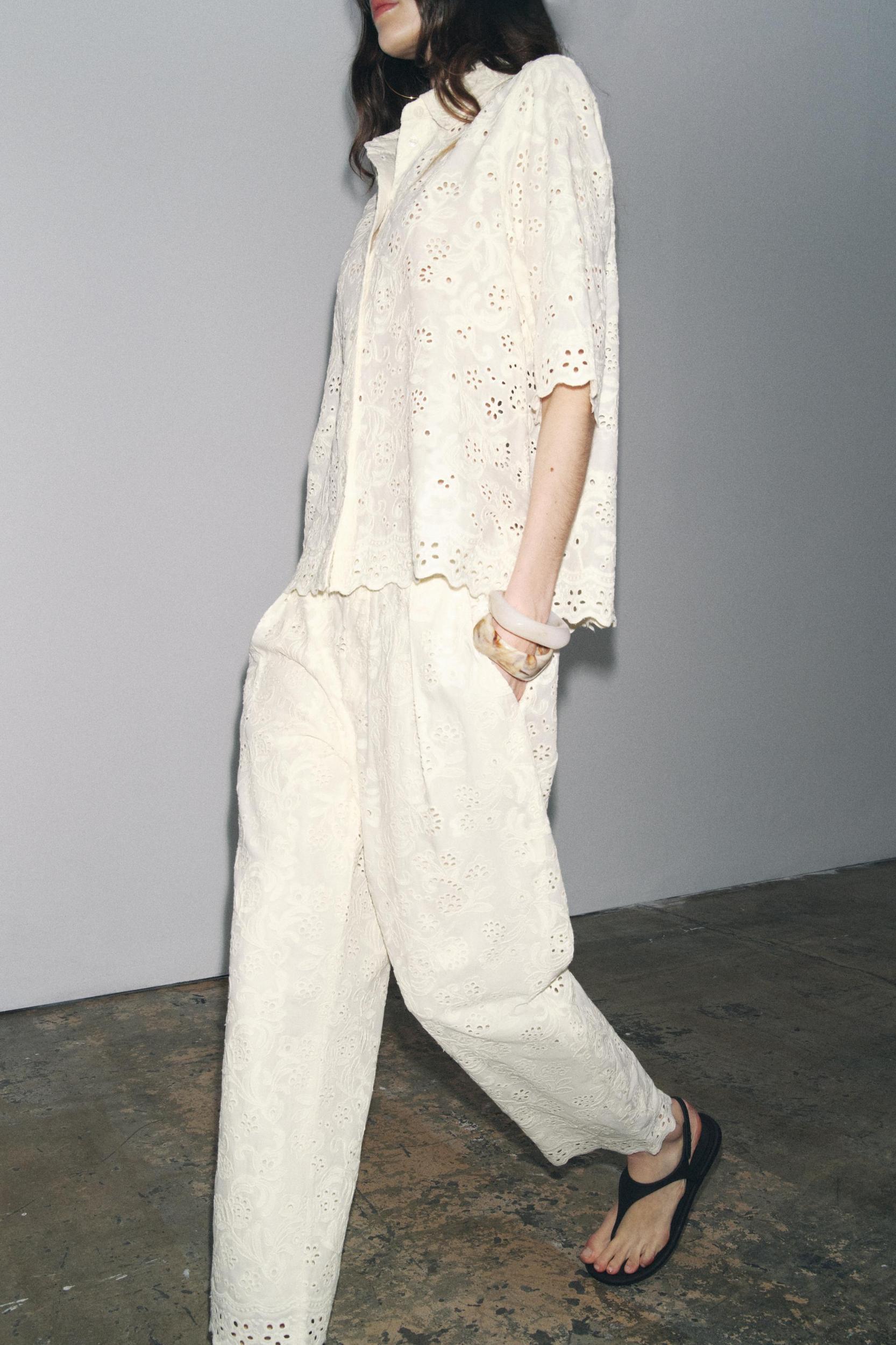 ZW COLLECTION PANTS WITH PERFORATED EMBROIDERY Product Image