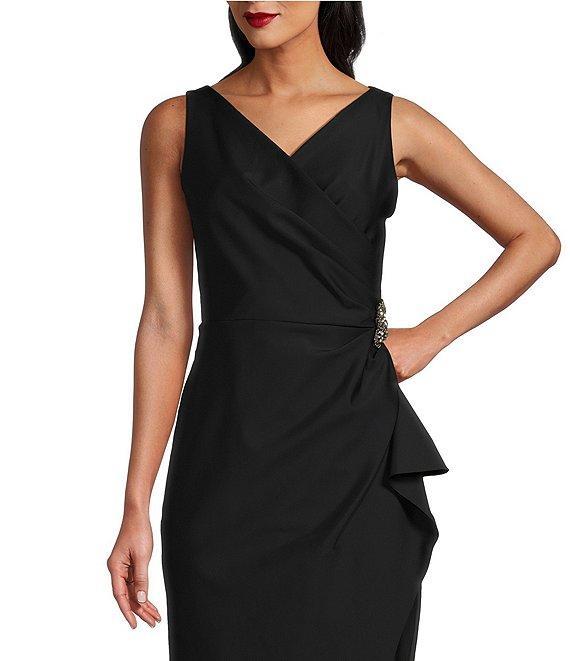 Alex Evenings Sleeveless Surplice V-Neck Beaded Detail Ruched Ruffled Sheath Gown Product Image
