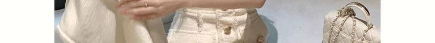 Sleeveless Plain Fray Button Tweed Mini Sheath Dress Product Image