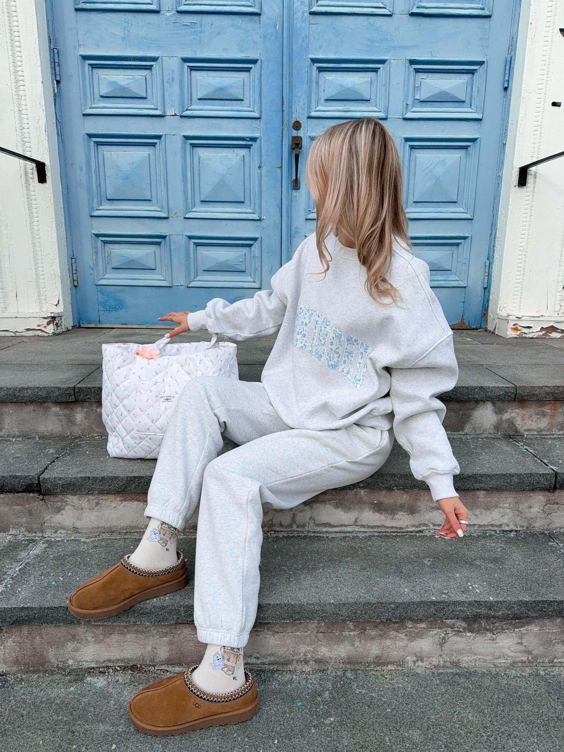 Pearl Grey Basic Blank Jogger Sweatpants Product Image