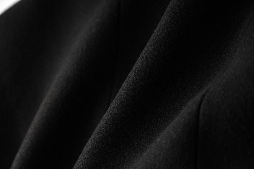 Collared Plain Button Belted Short Coat Product Image