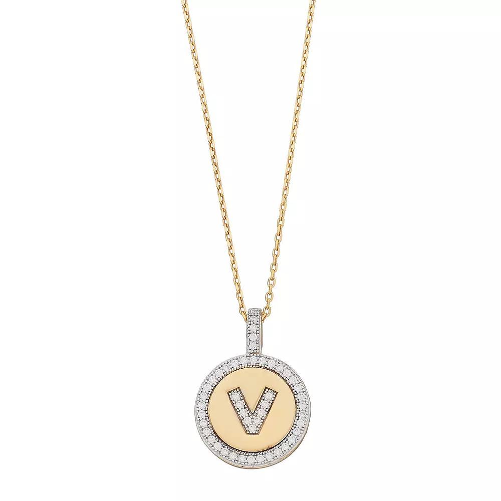 14k Gold Over Silver Cubic Zirconia Initial Pendant Necklace, Women's, Size: 18" Product Image