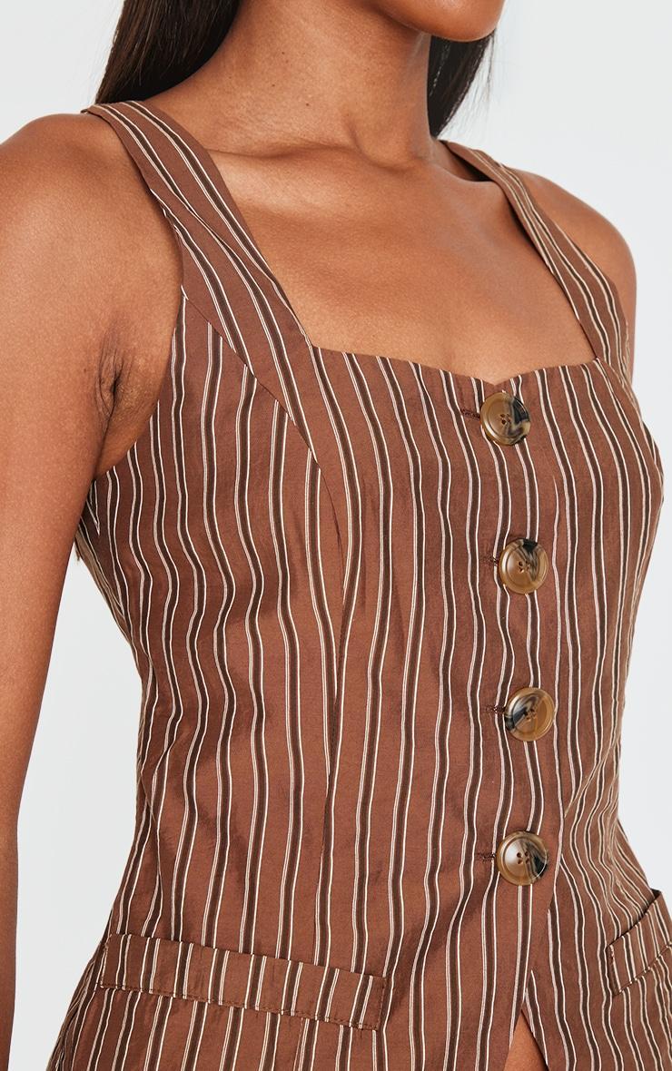 Brown Striped Longline Square Neck Vest Product Image