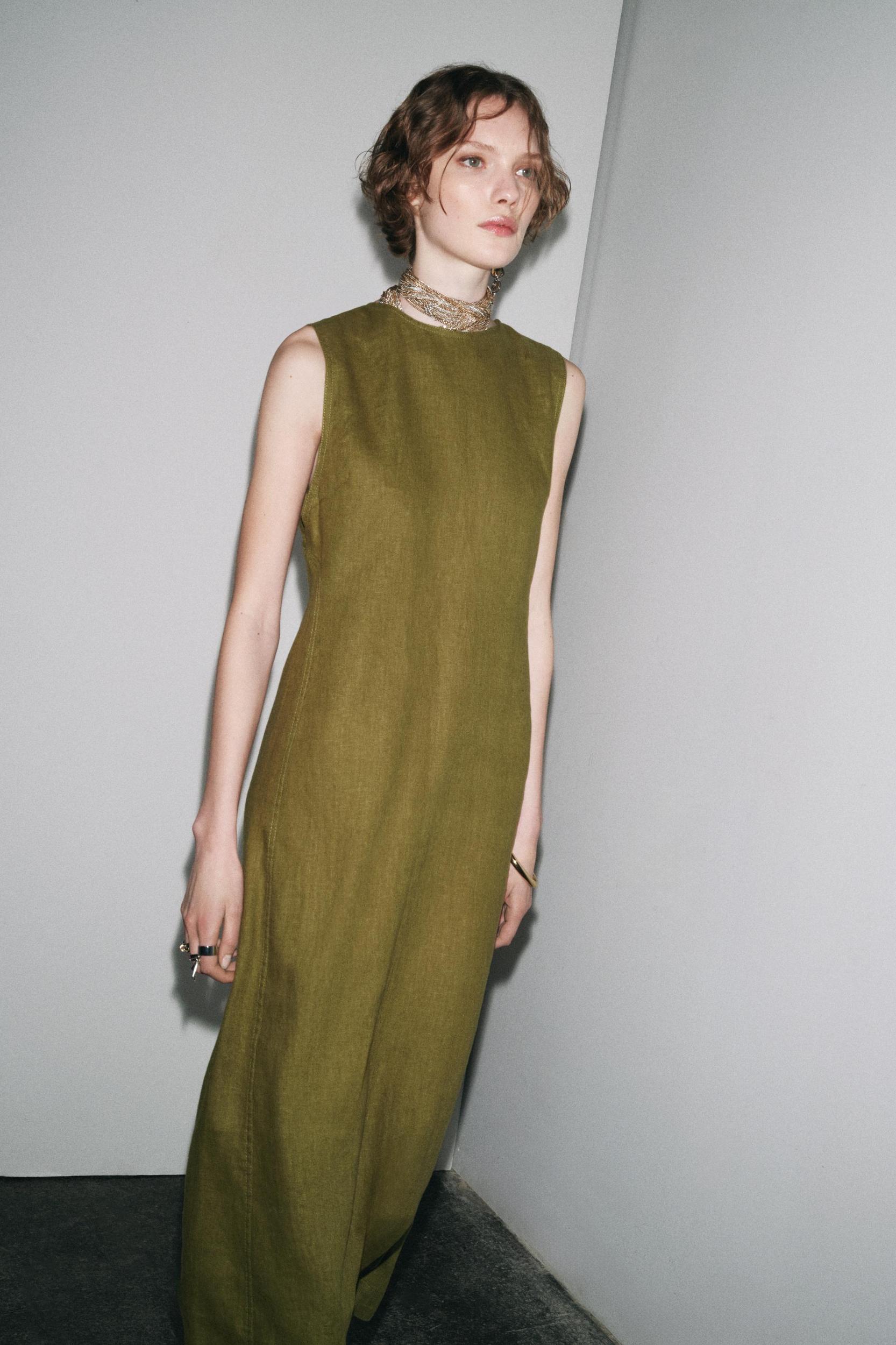 100% LINEN MIDI DRESS ZW COLLECTION Product Image