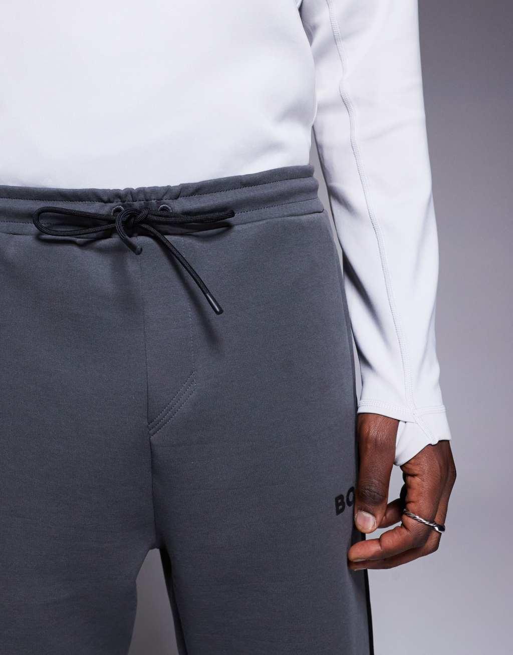 BOSS Green Hadiko Tape cuffed sweatpants regular fit in dark gray Product Image
