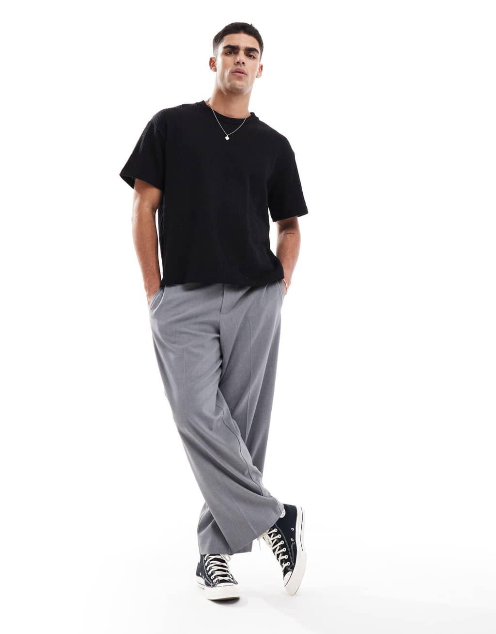 Jack & Jones knitted oversize t-shirt in black Product Image