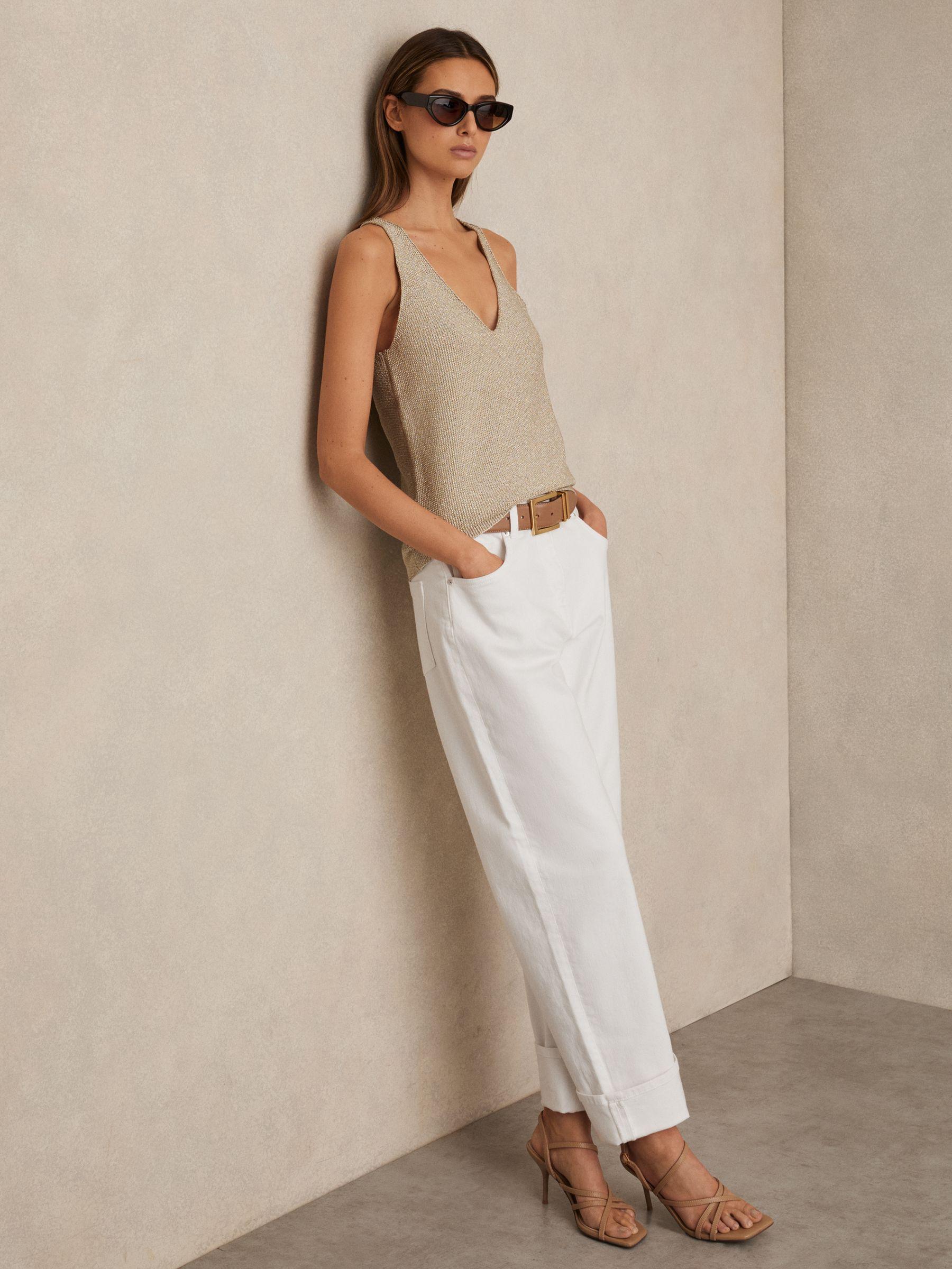 Petite Straight Leg Turn Up Jeans in White Product Image