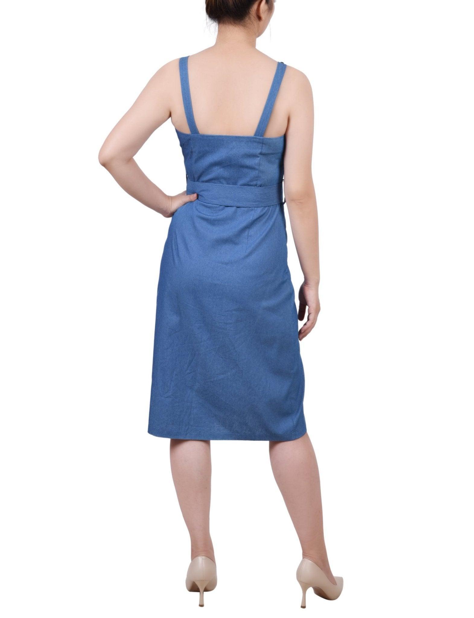 Med Denim Sweetheart Neck Chambray Sundress - Petite Product Image