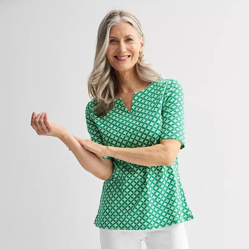 Women's Croft & Barrow® Elbow-Sleeve Splitneck Top, Size: Medium, Pink Tidy Stripe Product Image